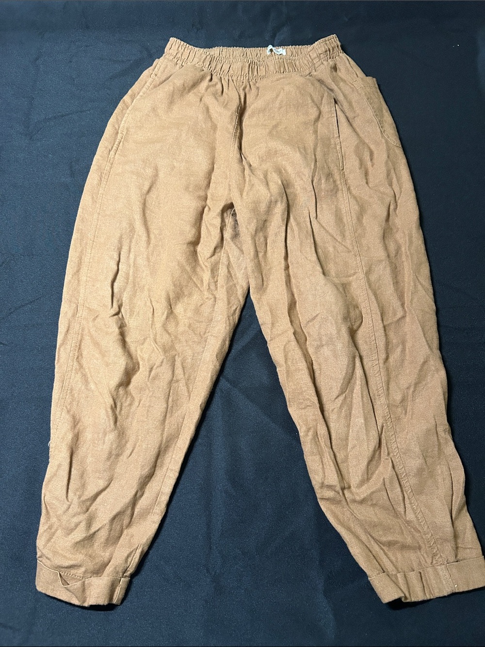 Casual Elastic Waist Tan Pants